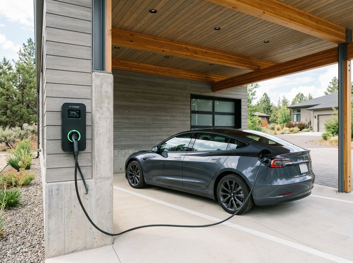 Modern EV wall charger station with car